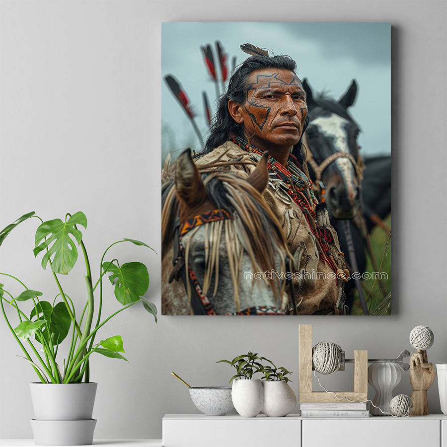 A Warrior's Unyielding Resolve Native American Horse Canvas