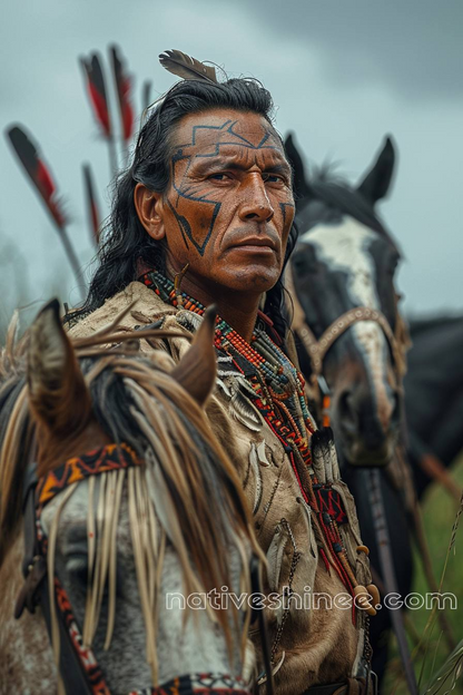 A Warrior's Unyielding Resolve Native American Horse Canvas