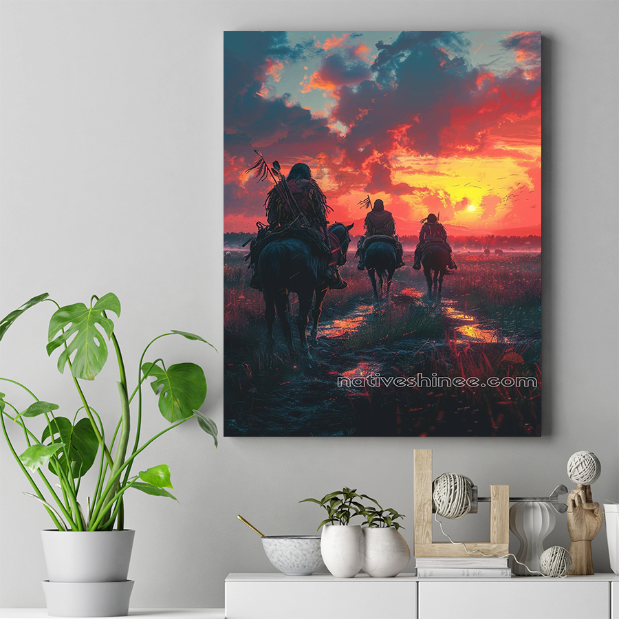 Warriors Riding Into the Sunset Native American Horse Canvas