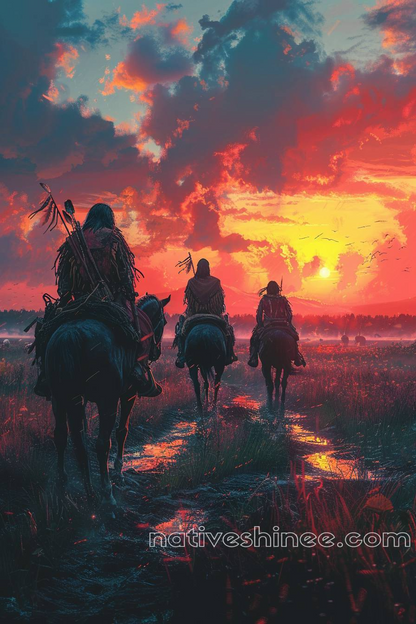 Warriors Riding Into the Sunset Native American Horse Canvas