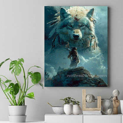 Warrior and Wolf Spirit Native American Wolf Canvas