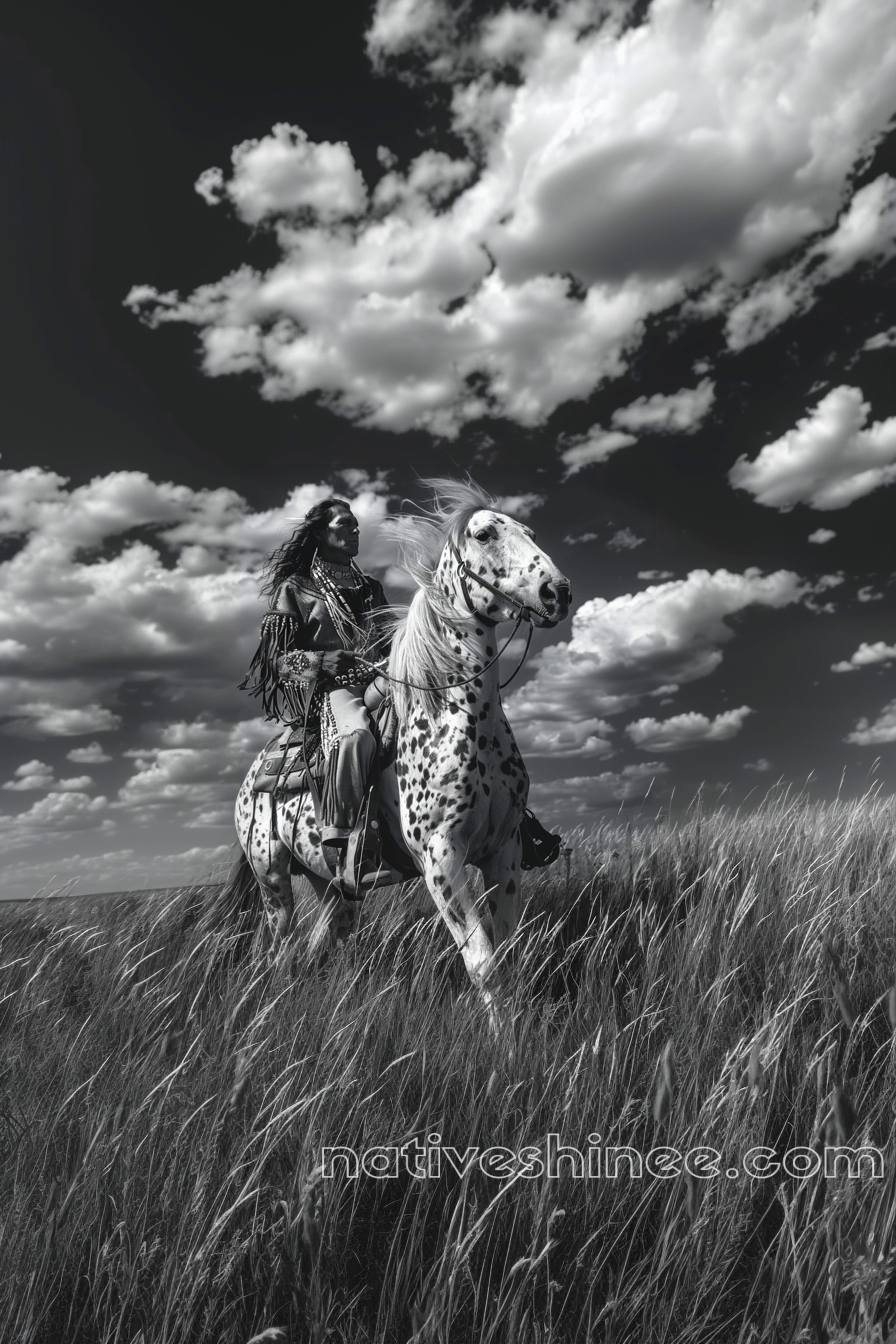 Windswept Journey: Native Warrior on Horseback Native American Horse Canvas