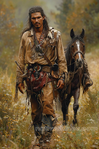 Through the Wilderness: A Warrior's Trek Native American Horse Canvas