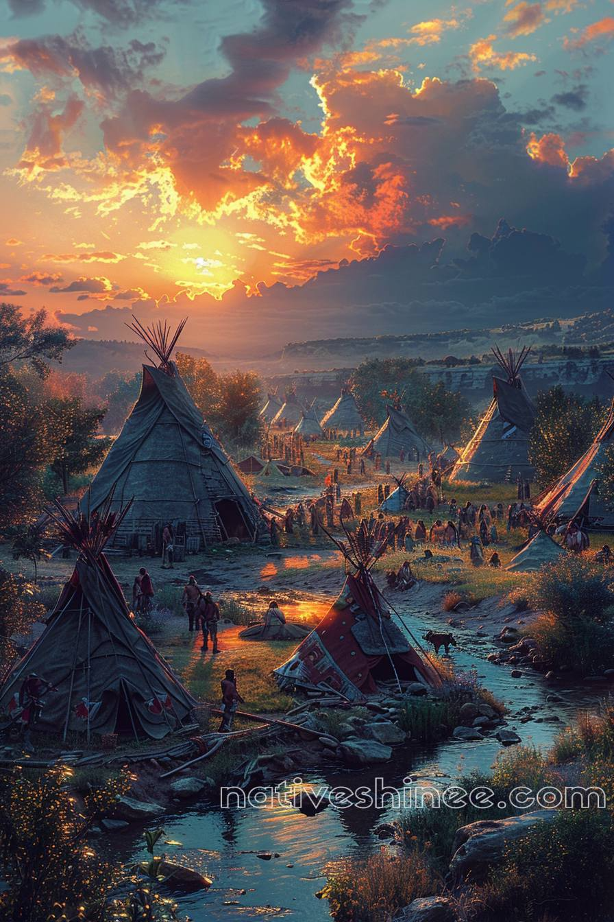 Native Village Life Unfolds Native American Canvas