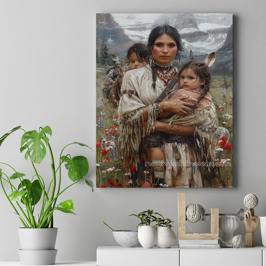 A Mother's Protective Embrace Native American Canvas