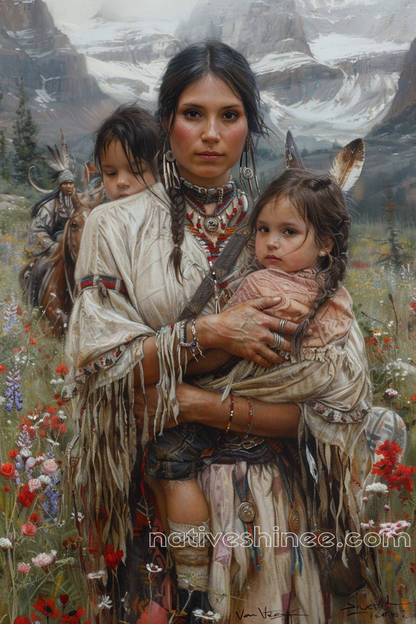 A Mother's Protective Embrace Native American Canvas