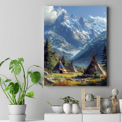 Teepee Amongst Snow-Capped Summits Native American Canvas