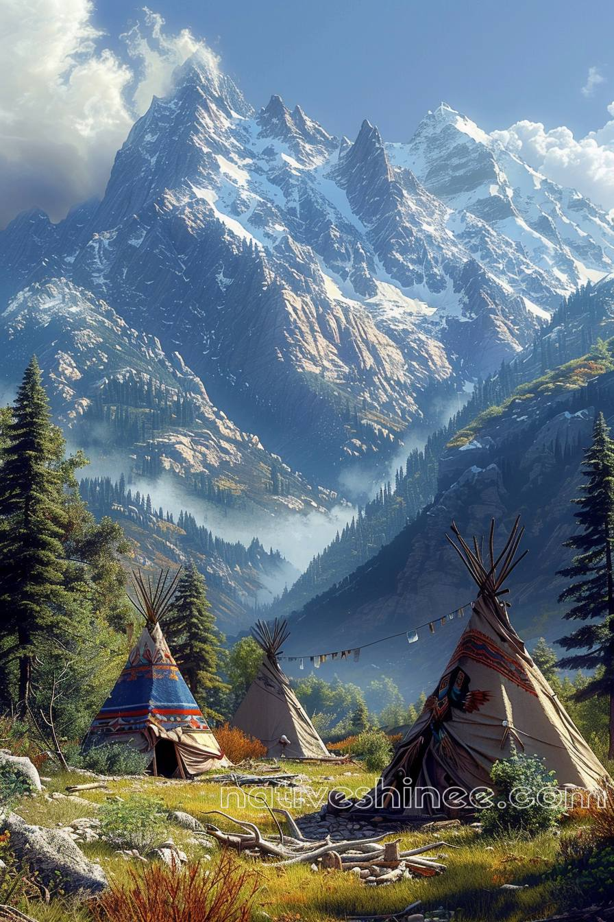 Teepee Amongst Snow-Capped Summits Native American Canvas