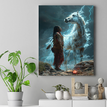 Sacred Connection with Lightning Horse Native American Horse Canvas