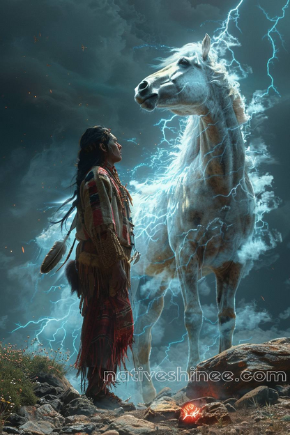 Sacred Connection with Lightning Horse Native American Horse Canvas