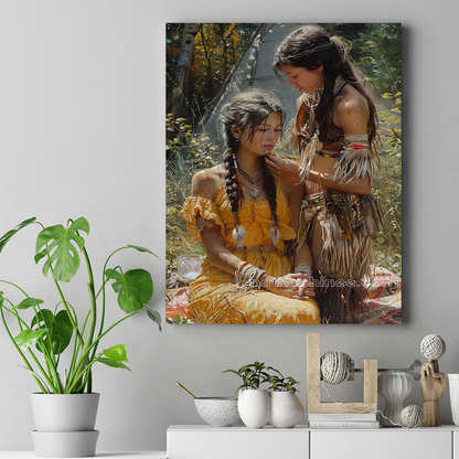 Whispers of the Earth: Sisters in Harmony Native American Canvas