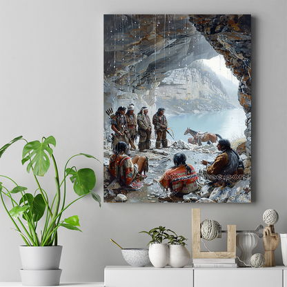 Voices of Tradition Echo in the Cave Native American Canvas