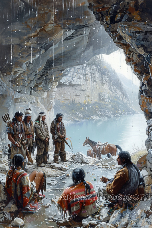 Voices of Tradition Echo in the Cave Native American Canvas