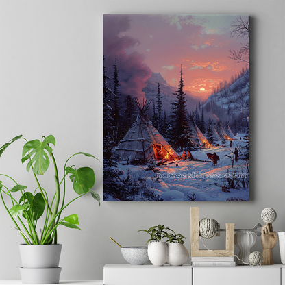 Campfires in the Snow Native American Canvas