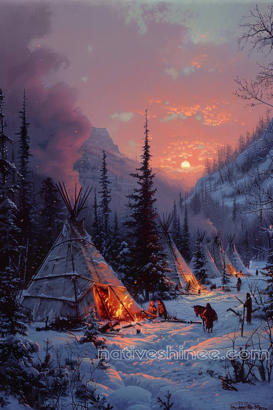 Campfires in the Snow Native American Canvas