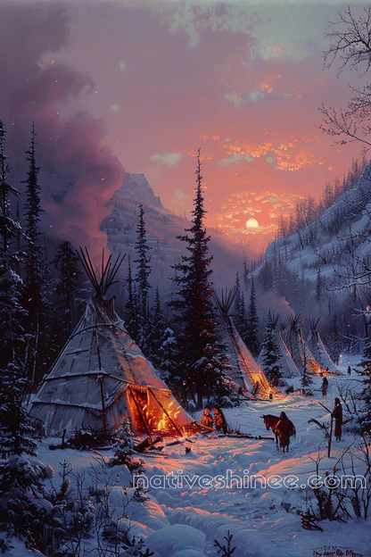 Campfires in the Snow Native American Canvas