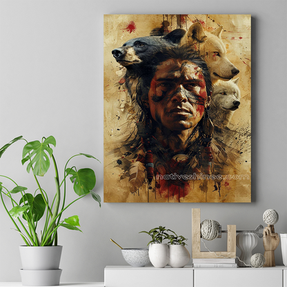 Spirit Animals of the Brave Warrior Native American Wolf Bear Canvas