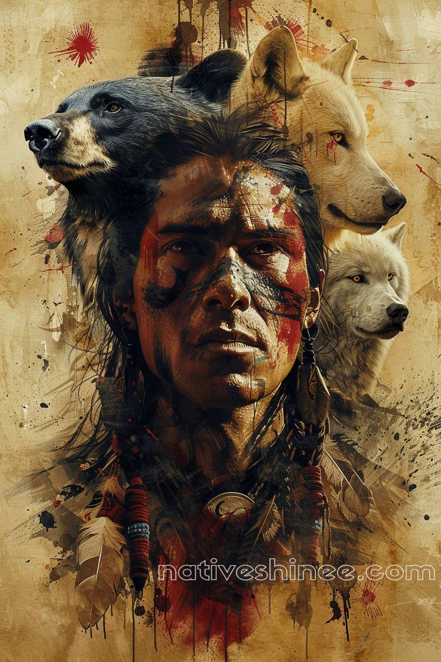 Spirit Animals of the Brave Warrior Native American Wolf Bear Canvas