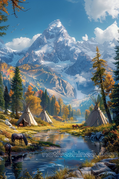 Peaceful Tipi Village in the Alpine Valleys Native American Canvas