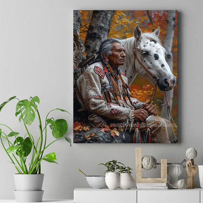 Elder and Steed in Autumn's Splendor Native American Canvas