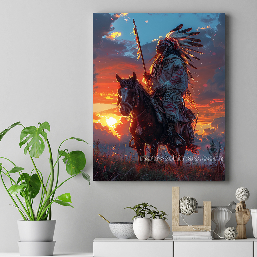 Spirit of the Sunset Warrior Native American Canvas