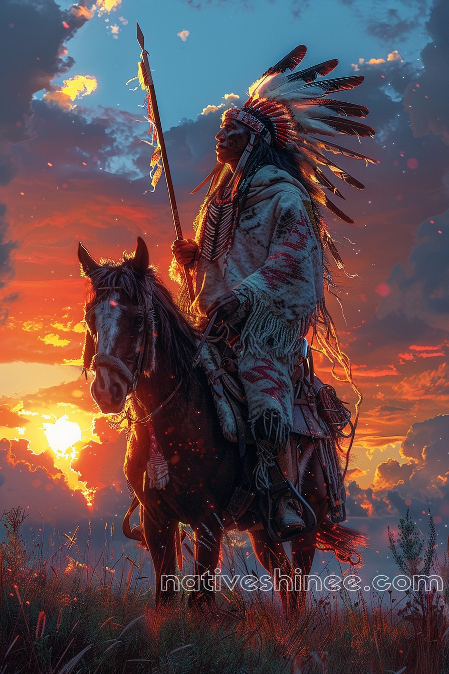 Spirit of the Sunset Warrior Native American Canvas