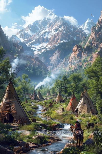 Morning Peace in the Mountain Village Native American Canvas