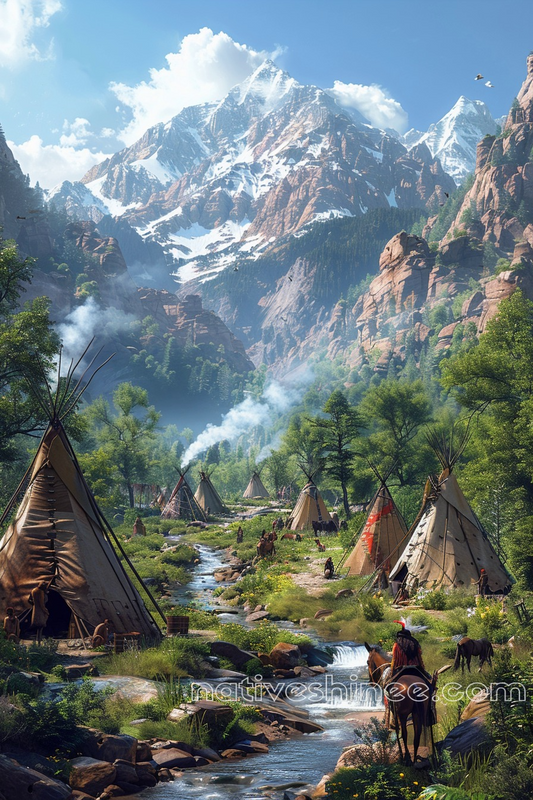 Morning Peace in the Mountain Village Native American Canvas