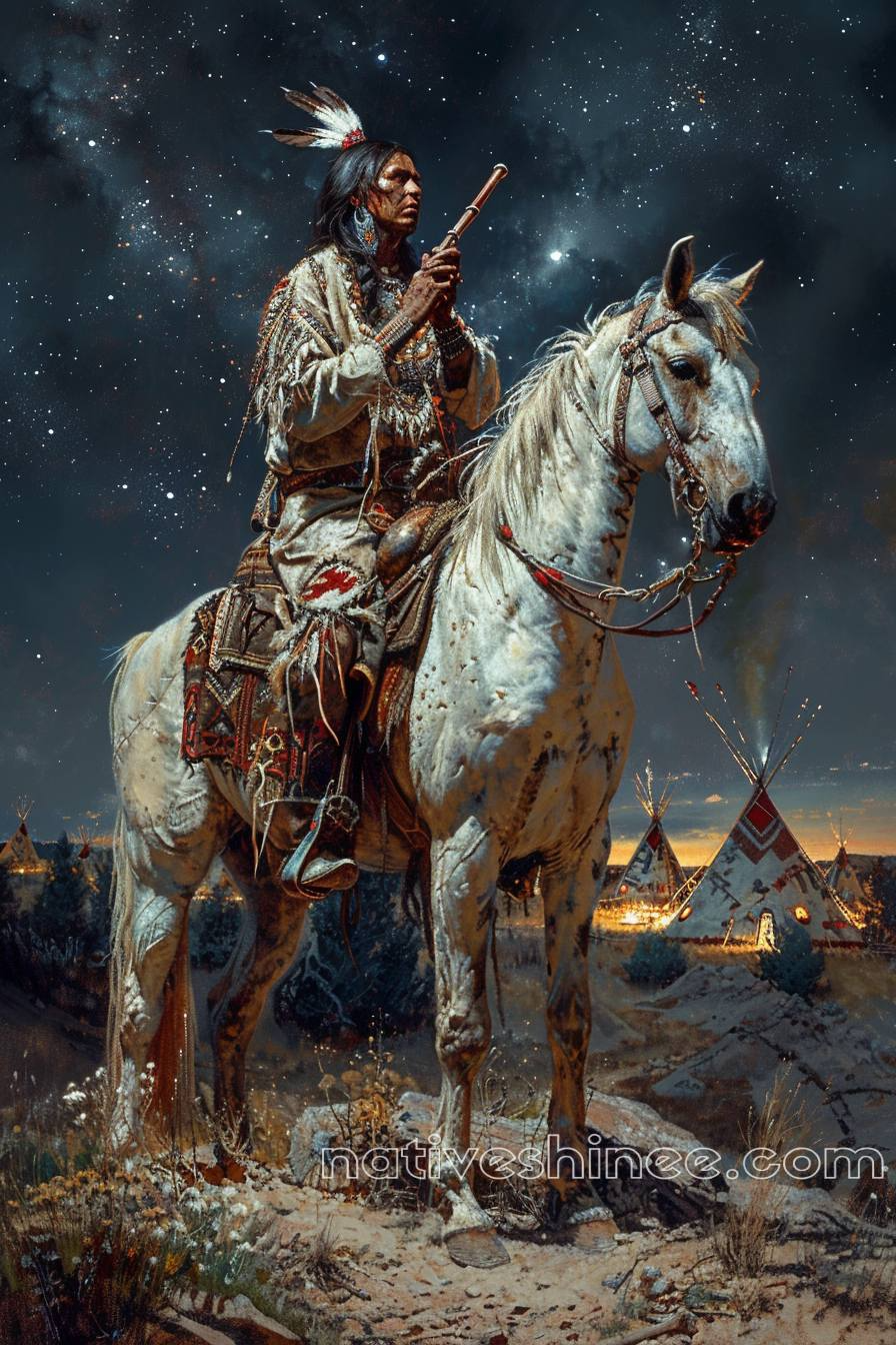 Warrior's Promise: Beneath the Cosmic Canopy Native American Horse Canvas