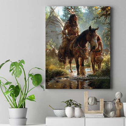 Sunlit Warriors: Embracing the Spirit of the Day Native American Horse Canvas