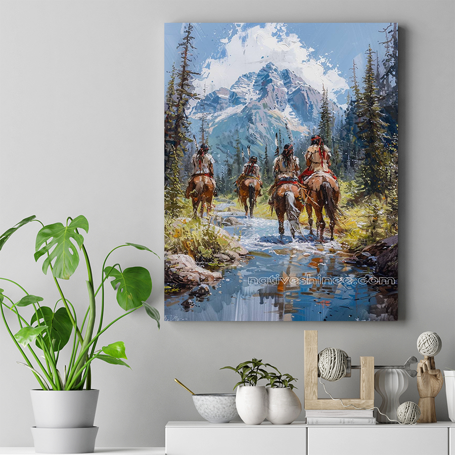 Native Pathways: Crossing Crystal Streams Native American Horse Canvas