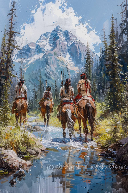 Native Pathways: Crossing Crystal Streams Native American Horse Canvas