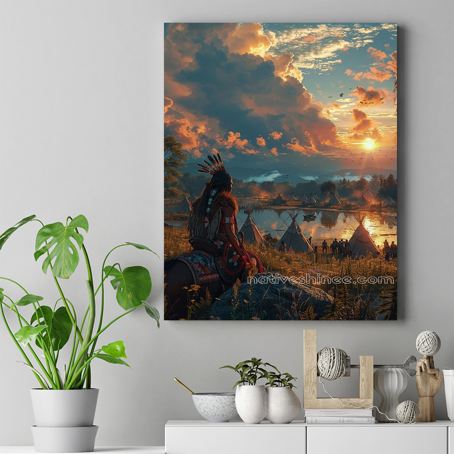 Twilight Reflections on Tribal Life Native American Canvas