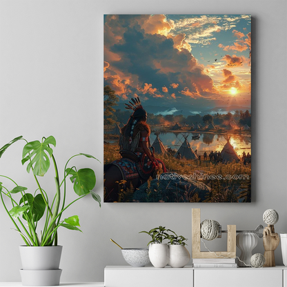 Twilight Reflections on Tribal Life Native American Canvas