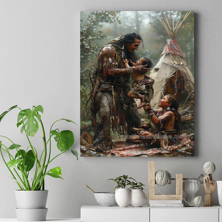 Cherished Moments in the Village Native American Canvas