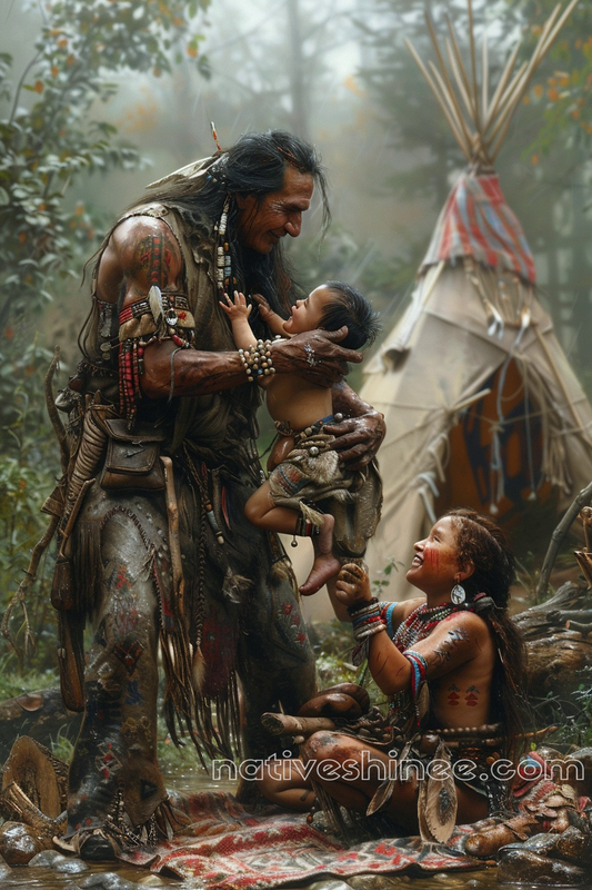 Cherished Moments in the Village Native American Canvas