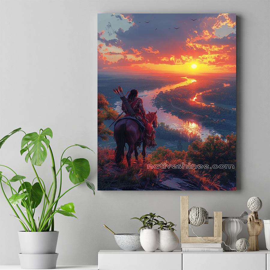 A Warrior’s View of the Eternal Sunset Native American Canvas