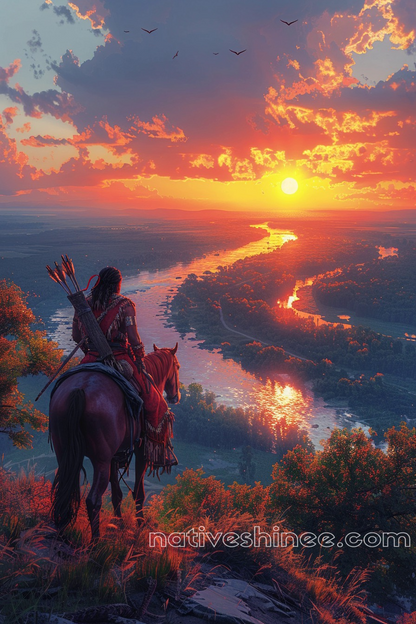 A Warrior’s View of the Eternal Sunset Native American Canvas