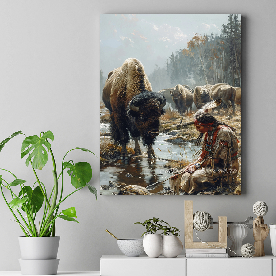 Sacred Bond with the Bison Native American Canvas