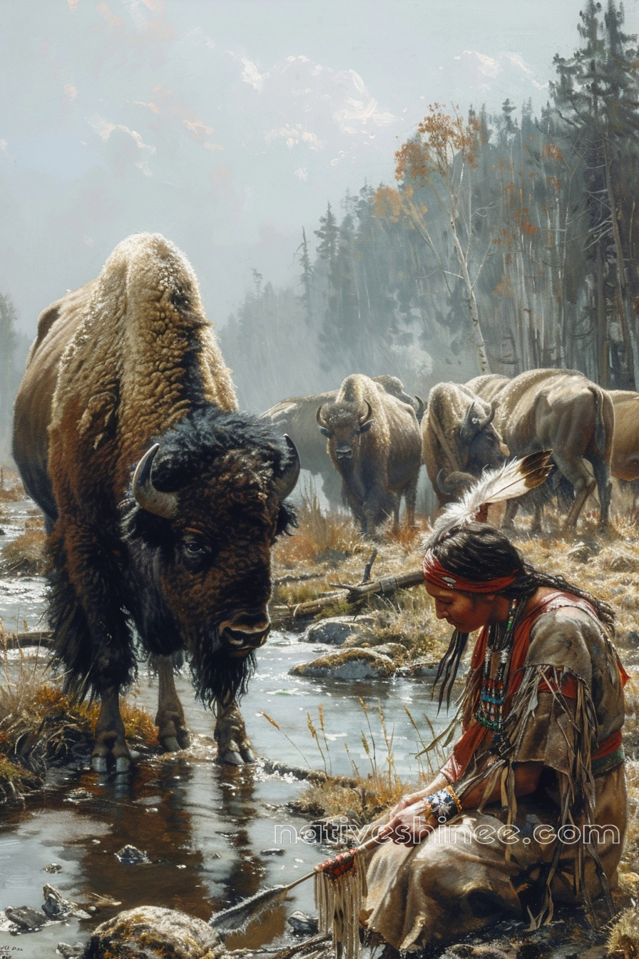 Sacred Bond with the Bison Native American Canvas