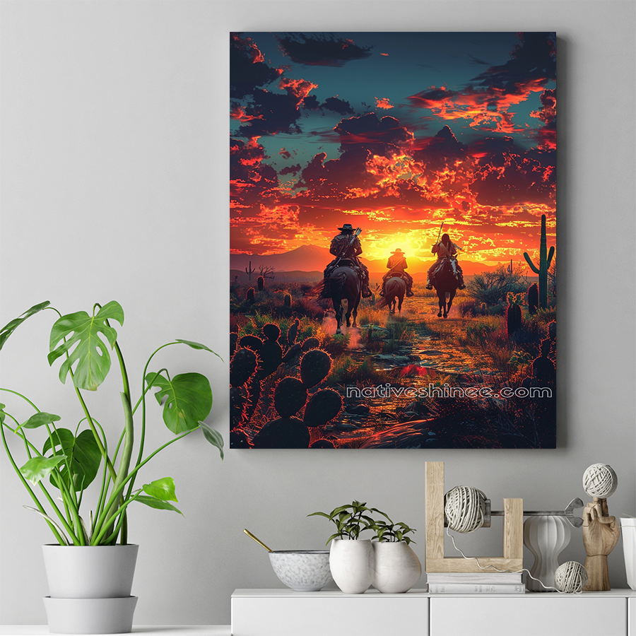 Sunset Warriors on the Desert Trail Native American Canvas