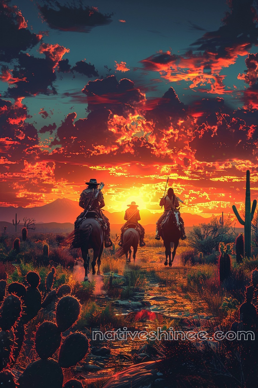 Sunset Warriors on the Desert Trail Native American Canvas