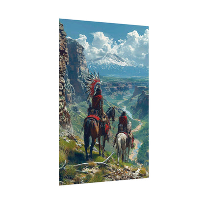 Western Sunset Poster — Native American Riders Landscape Art Print (Rolled Poster)