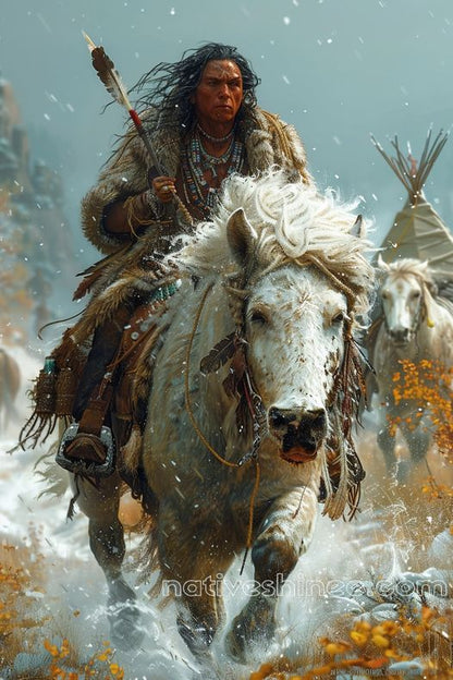 Rider of the Storm: Charging Through the Winter Winds Native American Canvas VA