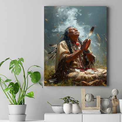 Native American Elder in Deep Prayer Native American Canvas