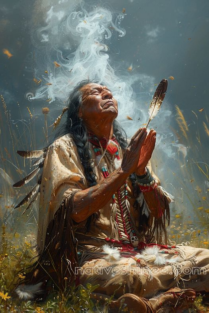 Native American Elder in Deep Prayer Native American Canvas