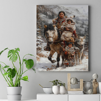 Winter Journey with Native Heritage Family Native American Canvas