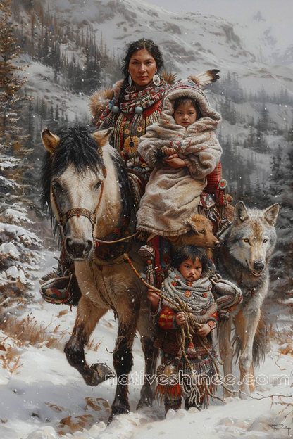 Winter Journey with Native Heritage Family Native American Canvas