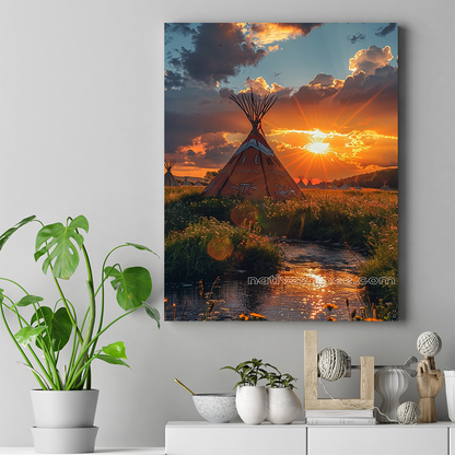 Golden Sunset Over Sacred Native Grounds Native American Canvas