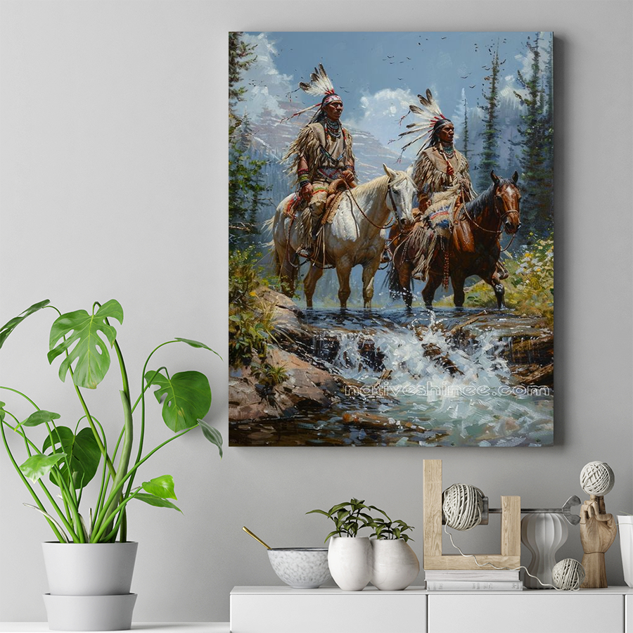 Strength and Unity on Tribal Pathways Native American Warrior Horse Canvas